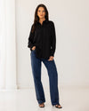 FITTED SATIN SHIRT-BLACK
