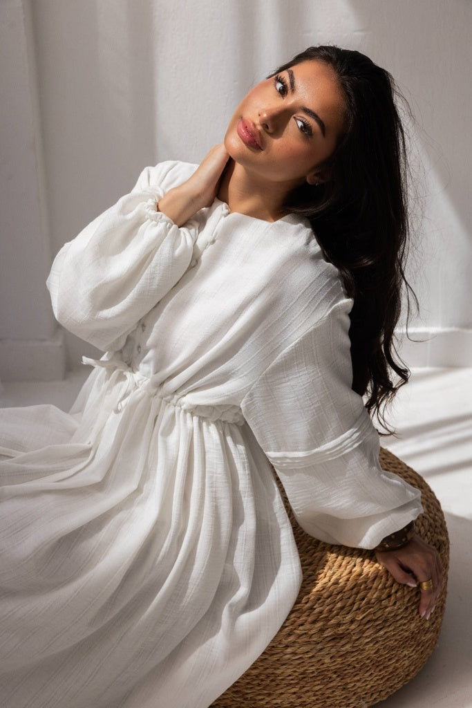 FLOWY LINEN DRESS-OFF WHITE Pistage FLOWY LINEN DRESS-OFF WHITE Pistage