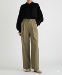 GABARDINE WIDE LEG PANTS-OLIVE