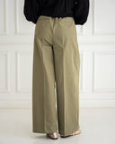 GABARDINE WIDE LEG PANTS-OLIVE