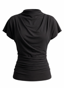 DRAPED COWL TOP - BLACK