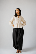 Gold-Button Peplum Blouse -LIGHT OLIVE