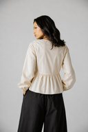 Gold-Button Peplum Blouse -LIGHT OLIVE