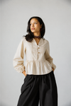 Gold-Button Peplum Blouse -LIGHT OLIVE