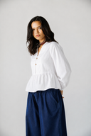 Gold-Button Peplum Blouse -White