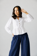 Gold-Button Peplum Blouse -White