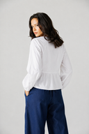 Gold-Button Peplum Blouse -White