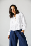 Gold-Button Peplum Blouse -White