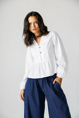 Gold-Button Peplum Blouse -White