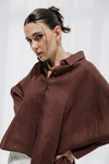 HIGH LOW LINEN SHIRT -BROWN
