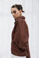 HIGH LOW LINEN SHIRT -BROWN