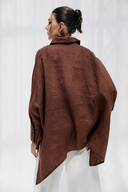 HIGH LOW LINEN SHIRT -BROWN