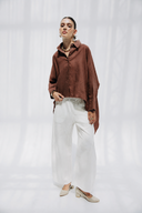 HIGH LOW LINEN SHIRT -BROWN