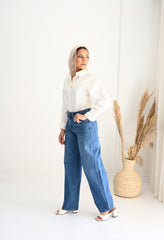 BALLOON DENIM PANTS-DARK BLUE