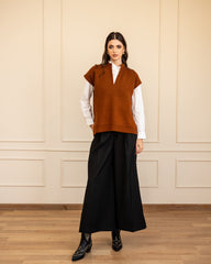 DARTED WIDE LEG PANTS-BLACK