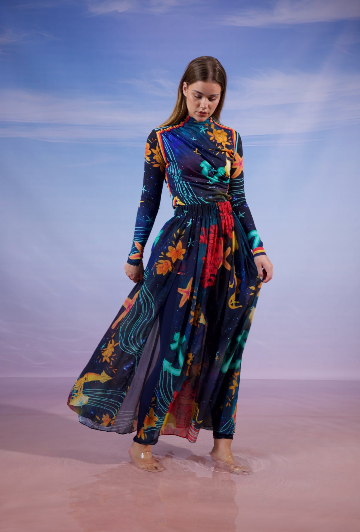 GALAXY STAR SWIMSUIT SKIRT-BLUE BLACK