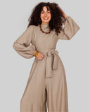 Drape Tie-Waist jumpsuit -CAFE