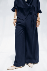 Minimal WIDE LEG PANTS -NAVY BLUE
