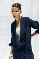 Minimal Wrap Blouse -NAVY BLUE