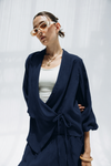 Minimal Wrap Blouse -NAVY BLUE