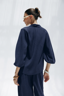 Minimal Wrap Blouse -NAVY BLUE