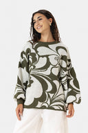 OVERSIZED PATTERN PULLOVER - OLIVE
