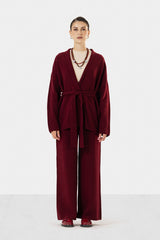 2 PIECES WITH BELT WOOL SET - MAROON