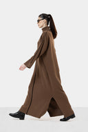 CONTRAST PIPING KNIT DRESS - CAFE