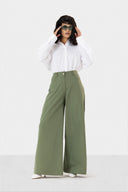 WIDE-LEG GABARDINE MID-RISE PANTS