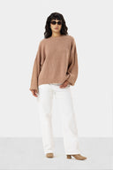 OVERSIZED PLAIN KNIT PULLOVER -CAFE