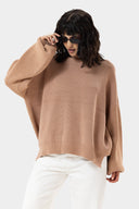 OVERSIZED PLAIN KNIT PULLOVER -CAFE