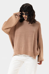 OVERSIZED PLAIN KNIT PULLOVER -CAFE