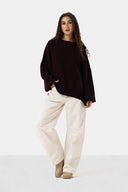 OVERSIZED PLAIN KNIT PULLOVER - DARK MAROON