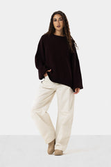 OVERSIZED PLAIN KNIT PULLOVER - DARK MAROON