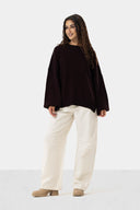 OVERSIZED PLAIN KNIT PULLOVER - DARK MAROON