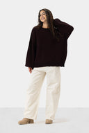 OVERSIZED PLAIN KNIT PULLOVER - DARK MAROON