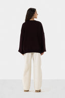 OVERSIZED PLAIN KNIT PULLOVER - DARK MAROON