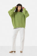 OVERSIZED PLAIN KNIT PULLOVER -LIME
