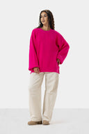 OVERSIZED PLAIN KNIT PULLOVER -FUCHSIA