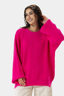 OVERSIZED PLAIN KNIT PULLOVER -FUCHSIA