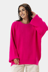 OVERSIZED PLAIN KNIT PULLOVER -FUCHSIA