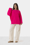OVERSIZED PLAIN KNIT PULLOVER -FUCHSIA