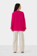 OVERSIZED PLAIN KNIT PULLOVER -FUCHSIA