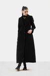LONG FITTED WOOL COAT - BLACK