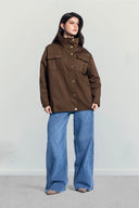 Utility Drawstring Waist Jacket -BROWN