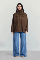 Utility Drawstring Waist Jacket -BROWN