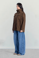 Utility Drawstring Waist Jacket -BROWN