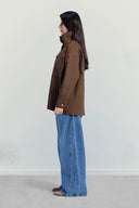 Utility Drawstring Waist Jacket -BROWN