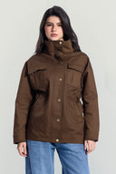 Utility Drawstring Waist Jacket -BROWN