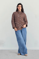 PUFFER JACKET WITH PRINTED LINING -BROWN